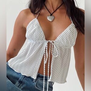 Princess Polly white polkadot halter top